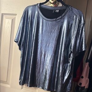 H&M Shimmering Silver Short Sleeve Top